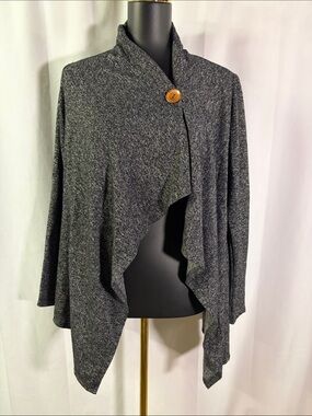 Bobeau Marbled Gray Knit Long Sleeve Draped Front Cardigan